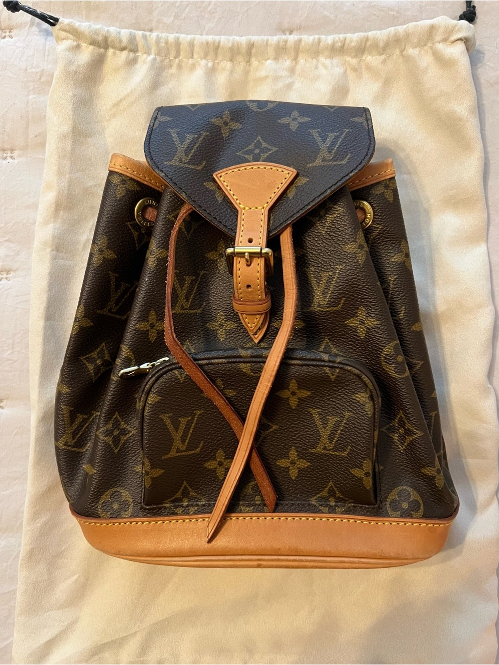 Louis Vuitton Monogram Canvas Brown Tan Drawstring Backpack